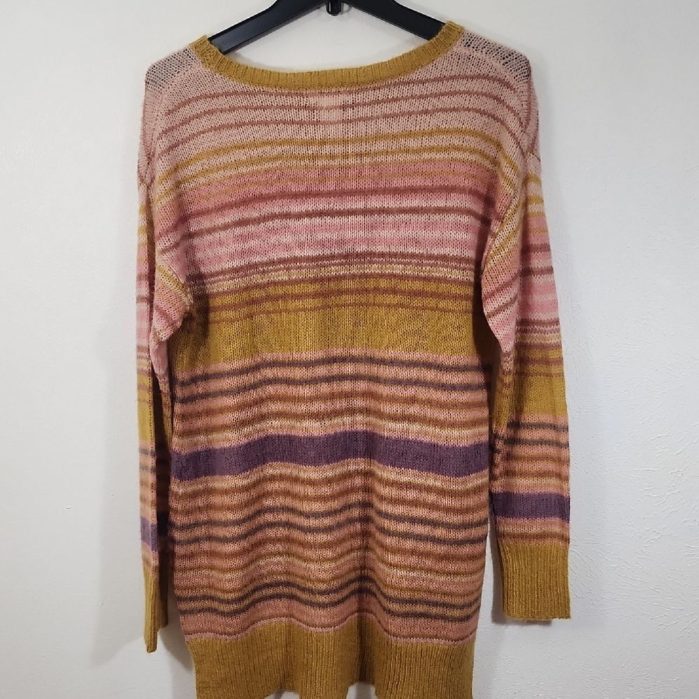 Sundance pink and Yellow Striped Crew Neck Mohair Wool Tunic Sweater Size S - Picture 5 of 6